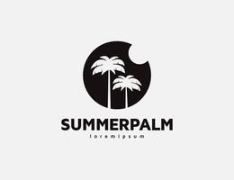 Summer palm tree and sun silhouette logo design vector