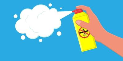 Aerosol in hand.Mosquito insect reppelent bottle icon. Bug and mosquito reppelent spray aerosol prevention. vector