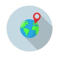 flat icon of the planet and sign location on it.Vector illustration in a simple style with a falling shadow. 10 eps. vector