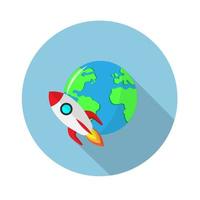 rocket flat icon on planet earth background.Vector illustration in a simple style with a falling shadow. 10 eps. vector