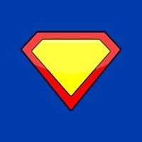 Superhero logo template. Red, yellow and blue. Flat vector illustration.10 eps.