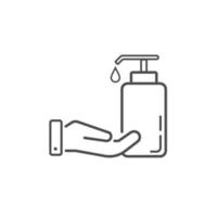 Jabón líquido para la desinfección de manos. jabón en una botella con dosificador. el concepto de la lucha contra virus y bacterias. higiene personal. vector