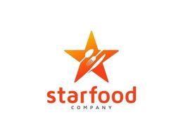 Star food logo with spoon, fork, and kitchen knife design vector