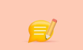 unique 3d speech bubble pen copywriting message writing icon isolated on vector