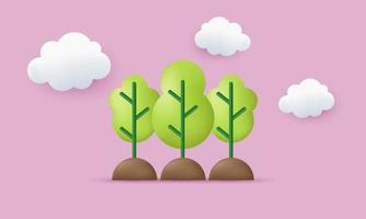 unique 3d leaf tree and cloud plant ecology bio natural design icon isolated on vector