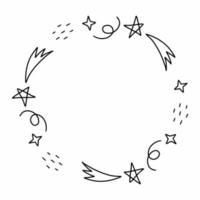 Round frame with doodle stars. Space for text. Hand drawn baby poster. vector