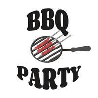 Bbq party invitation with grill. Barbecue groovy poster. Food flyer. Flat style, vector illustration.