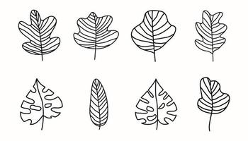 Hand-painted decorative leaves. Tree branches with leaves and flowers vector