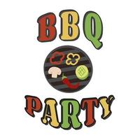 Bbq party invitation with grill. Barbecue groovy poster. Food flyer. Flat style, vector illustration.