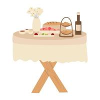 mesa de comedor familiar, mucha comida. ilustración vectorial