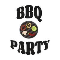 Bbq party invitation with grill. Barbecue groovy poster. Food flyer. Flat style, vector illustration.