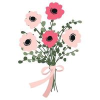 Vector bouquet of red, pink poppy flowers isolated on a white background.