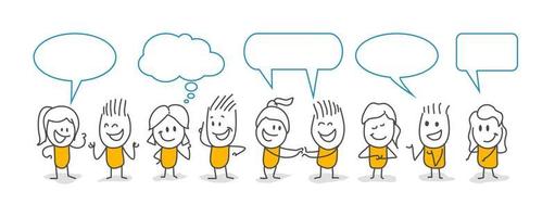 Stick figures with dialogue speech bubbles. vector