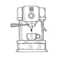 coffee espresso machine lover single isolated hand drawn sketch with outline style vector