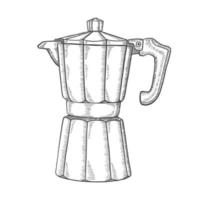 café moka pot o mokapot lover boceto dibujado a mano aislado único con estilo de esquema vector