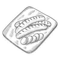 salchicha alemana o alemania cocina comida tradicional doodle aislado boceto dibujado a mano con estilo de esquema vector