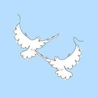 imagen de un par de palomas de línea continua. paloma blanca volando. pájaro símbolo de paz y libertad en estilo lineal simple. con el concepto de movimiento obrero nacional. garabato, vector, ilustración