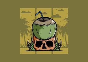 bebida de coco en la ilustración del cráneo humano vector