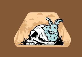 Rabbit hiding inside human skull illustration vector