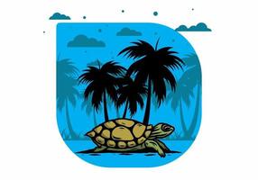 Sea turtle under the coconut tree illustration vector