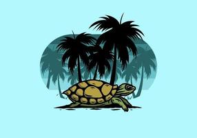 Sea turtle under the coconut tree illustration vector