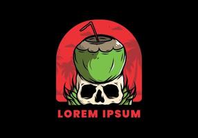 Coconut drink on human skull illustration vector