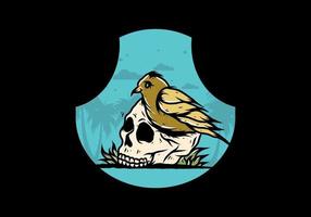 Bird nesting in skull illustration vector