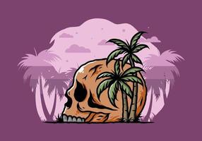 Skull head under coconut trees illustration vector