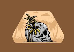 Skull head under coconut trees illustration vector