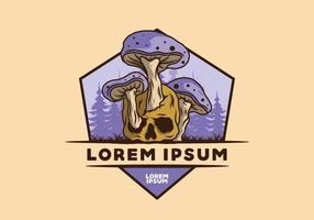 Mushroom growing on human skull illustration vector