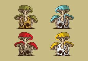 Mushroom growing on human skull illustration vector