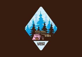 Camping beside the car in the forest illustration vector