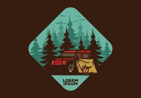 Camping beside the car in the forest illustration vector