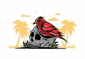 Bird nesting in skull illustration vector