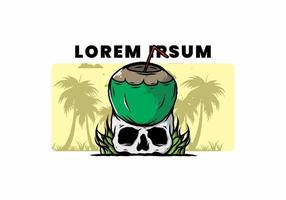 Coconut drink on human skull illustration vector