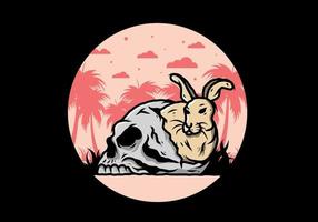 Rabbit hiding inside human skull illustration vector