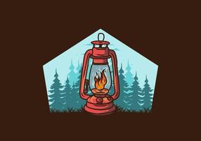 Colorful vintage outdoor lantern with fire flame vector