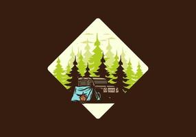 acampando al lado del auto en la ilustración del bosque vector