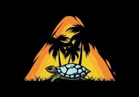 Sea turtle under the coconut tree illustration vector