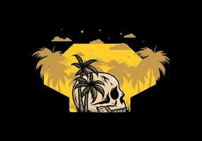 Skull head under coconut trees illustration vector