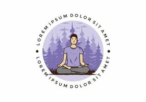 illustration of a someone doing yoga and meditating outdoors in a forest in nature among pine trees vector