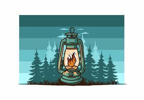 linterna al aire libre vintage colorido con llama de fuego vector
