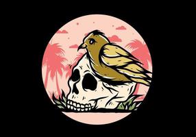 Bird nesting in skull illustration vector