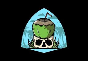 Coconut drink on human skull illustration vector