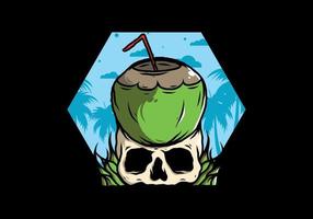 Coconut drink on human skull illustration vector