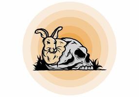 Rabbit hiding inside human skull illustration vector