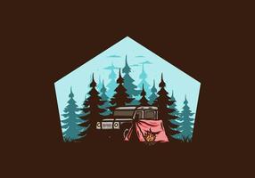 Camping beside the car in the forest illustration vector