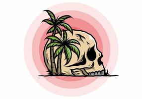 Skull head under coconut trees illustration vector