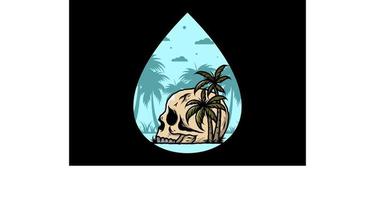 Skull head under coconut trees illustration vector