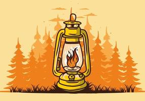 Colorful vintage outdoor lantern with fire flame vector